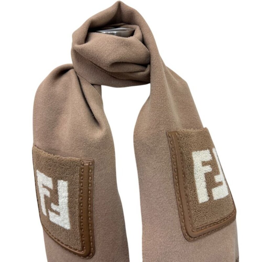 Fendi Ff Pattern Mouton Shearling Patch Shawl Han… - image 6